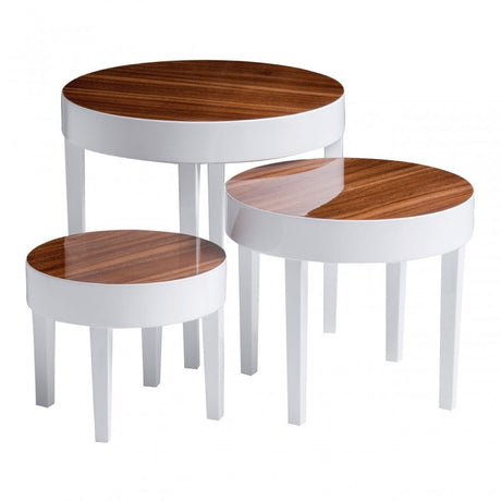 Nest of 3 Tables, Wood, Pear Wood, White