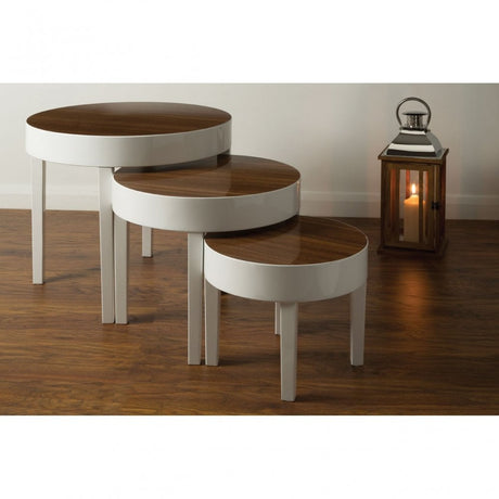Nest of 3 Tables, Wood, Pear Wood, White