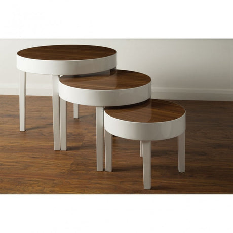 Nest of 3 Tables, Wood, Pear Wood, White