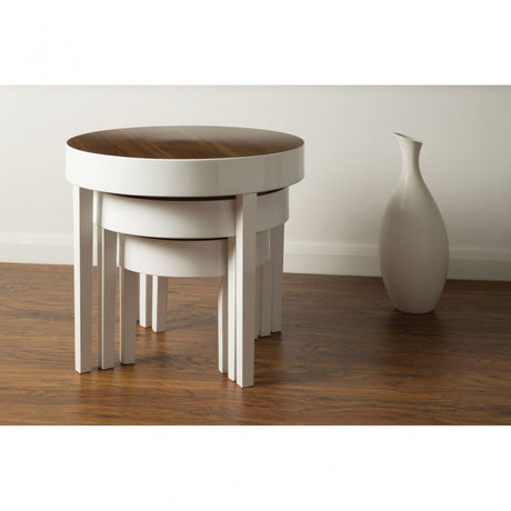 Nest of 3 Tables, Wood, Pear Wood, White