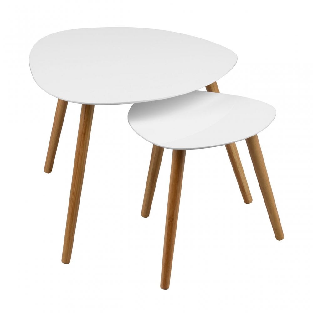 Nostra Nest of 2 Tables, Hard Wood, High Gloss, White
