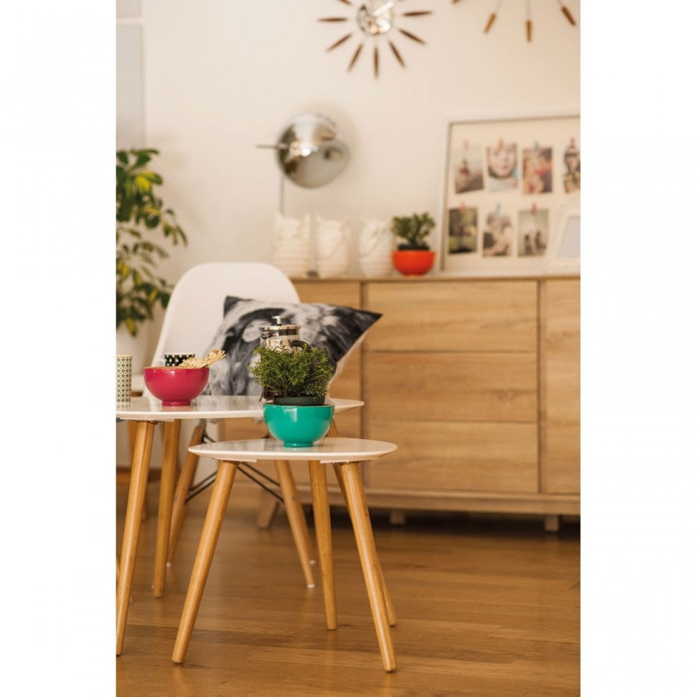 Nostra Nest of 2 Tables, Hard Wood, High Gloss, White
