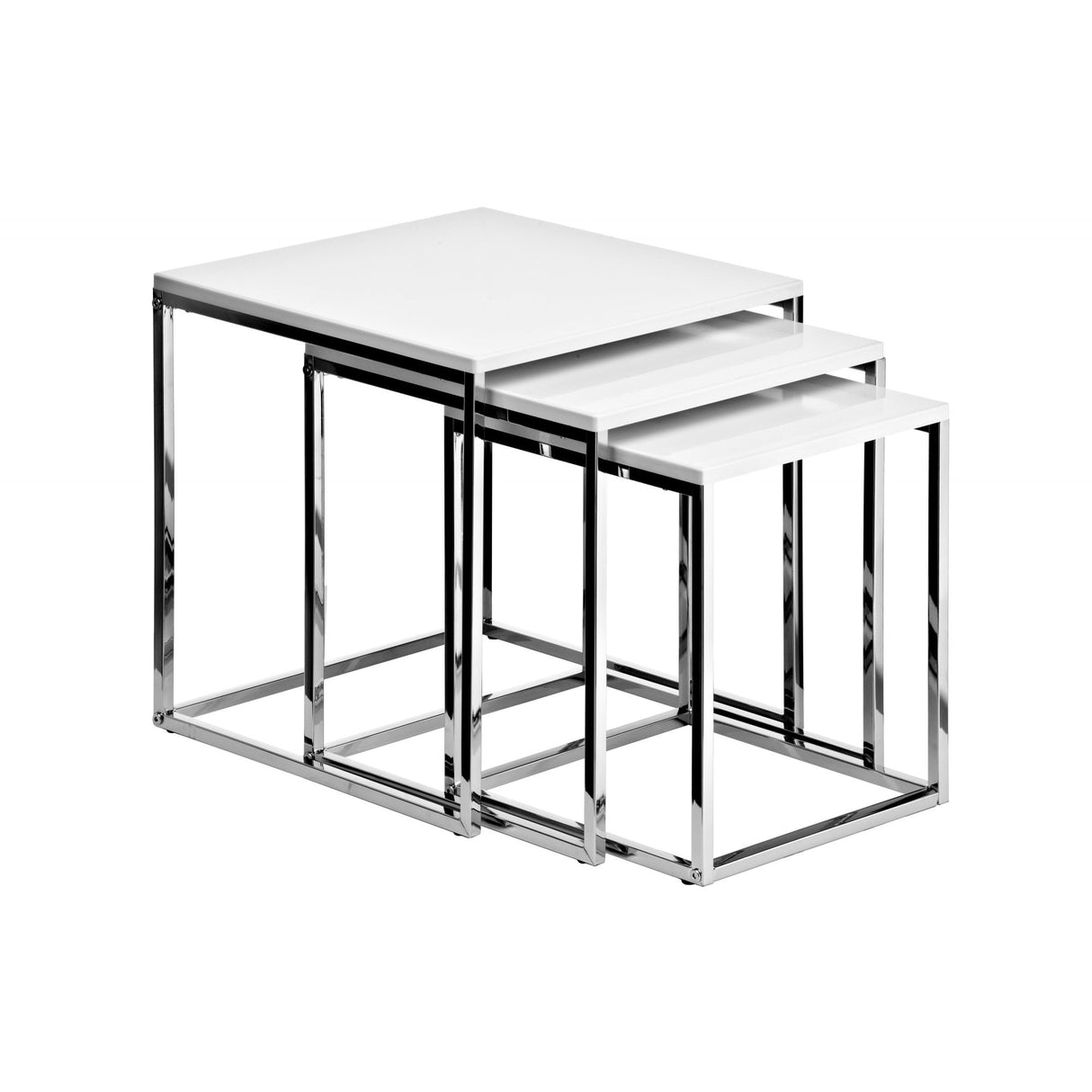 Nest of 3 Tables, Chrome, White