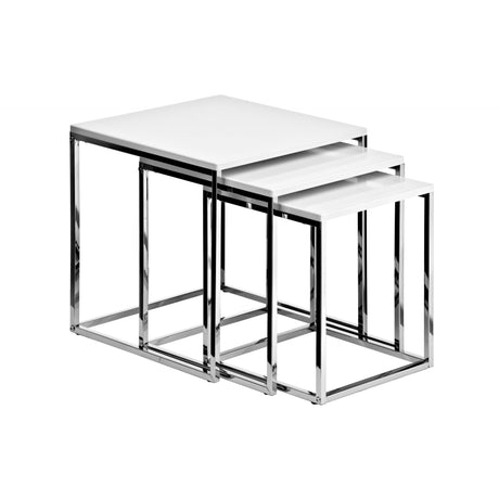 Nest of 3 Tables, Chrome, White
