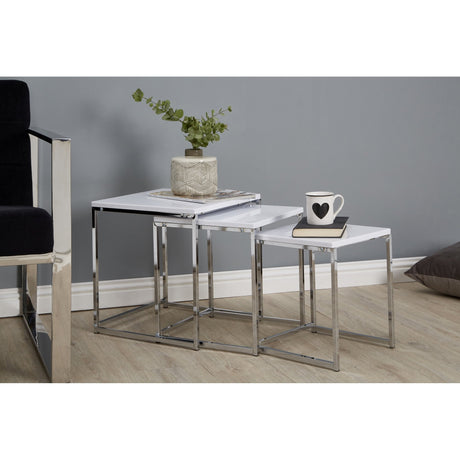 Nest of 3 Tables, Chrome, White