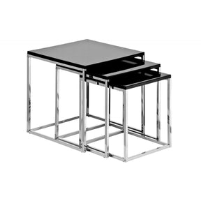 Nest of 3 Tables, Chrome, Black