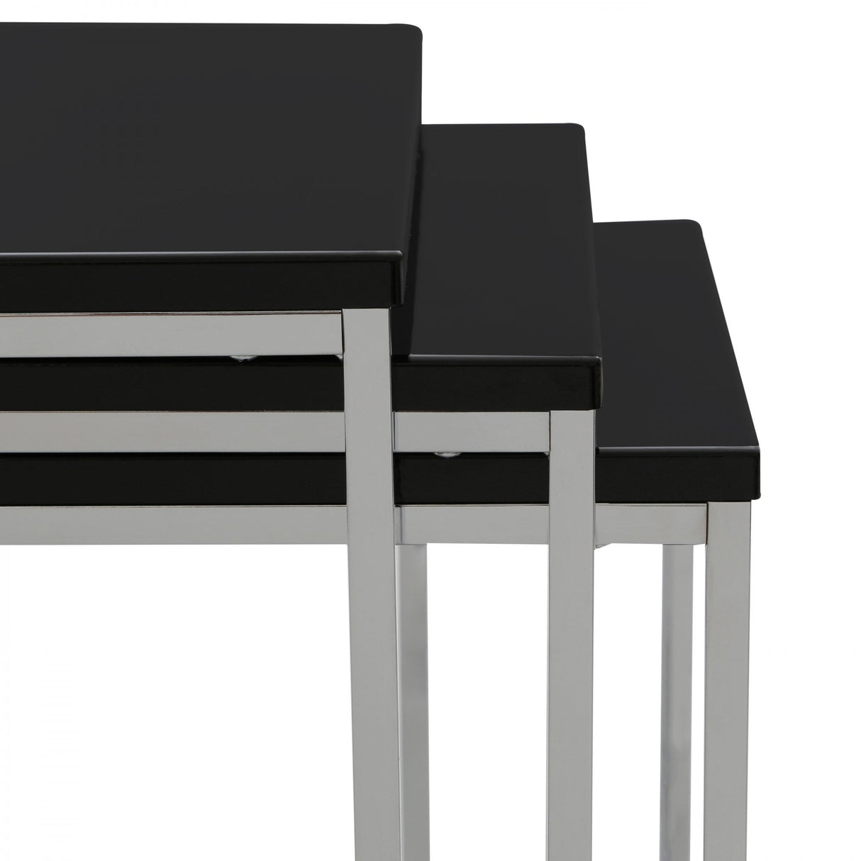 Nest of 3 Tables, Chrome, Black