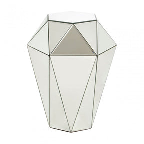 Tuskin Silver Finish Side Table, Mirrored Glass, Silver