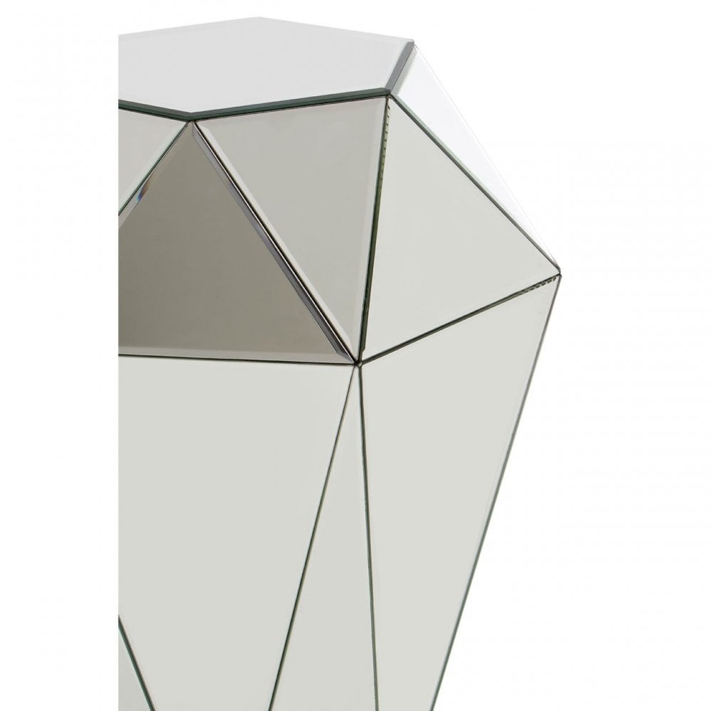 Tuskin Silver Finish Side Table, Mirrored Glass, Silver