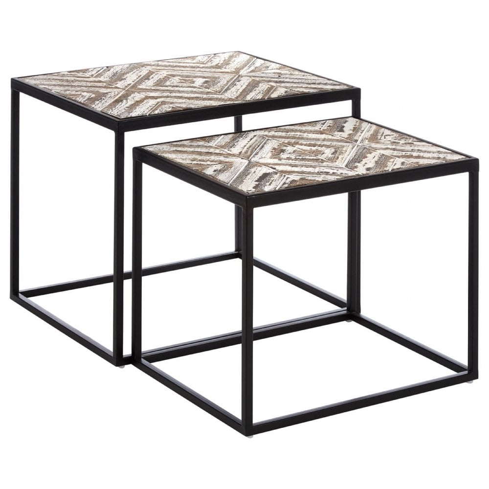 Lombok Set of 2 Side Tables, Fir Wood, White