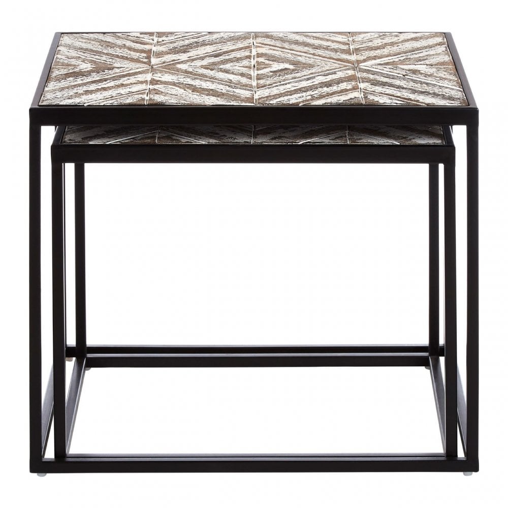 Lombok Set of 2 Side Tables, Fir Wood, White
