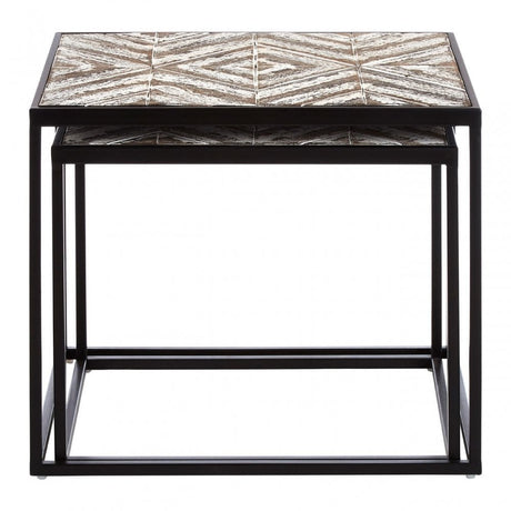 Lombok Set of 2 Side Tables, Fir Wood, White