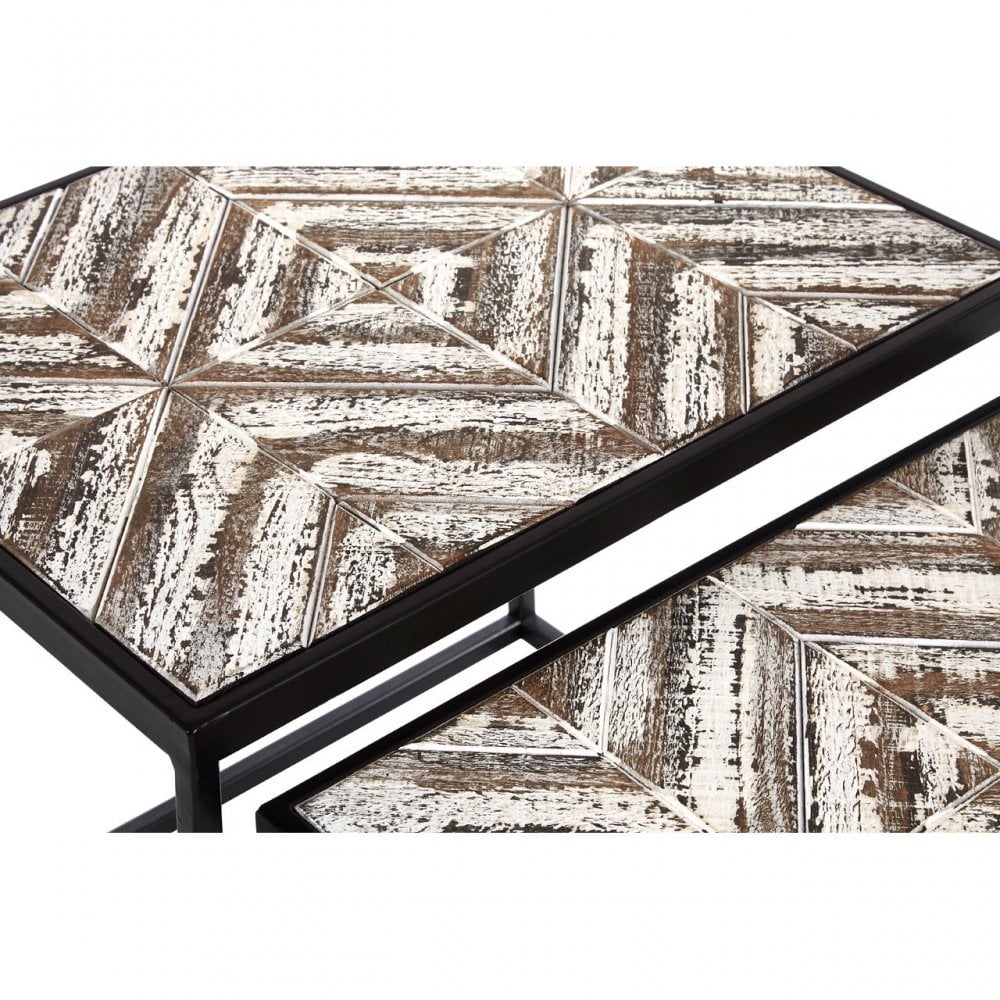 Lombok Set of 2 Side Tables, Fir Wood, White