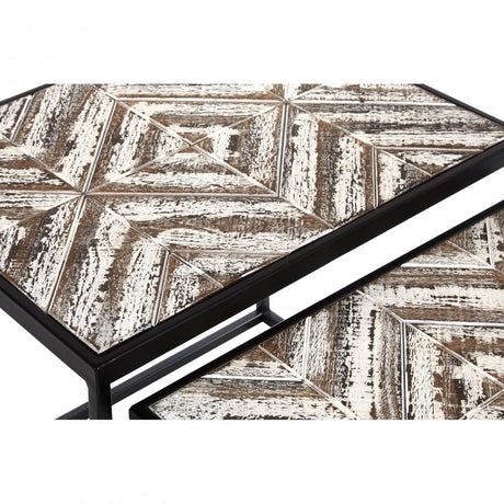 Lombok Set of 2 Side Tables, Fir Wood, White