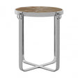 Mitra Side Table, Elm Wood, Stainless Steel, Silver
