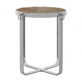 Mitra Side Table, Elm Wood, Stainless Steel, Silver