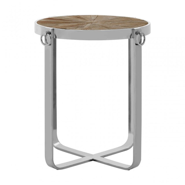 Mitra Side Table, Elm Wood, Stainless Steel, Silver