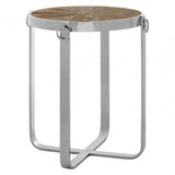 Mitra Side Table, Elm Wood, Stainless Steel, Silver