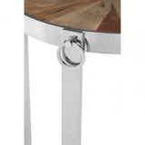 Mitra Side Table, Elm Wood, Stainless Steel, Silver