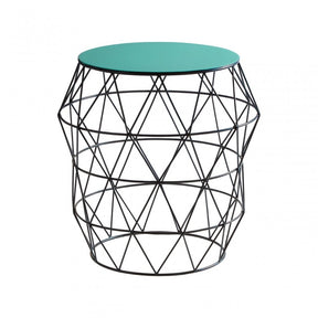 Corina Side Table with Green Enamel Top, Iron, Green