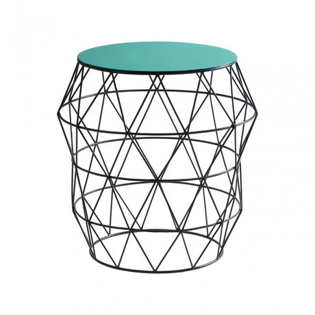 Corina Side Table with Green Enamel Top, Iron, Green