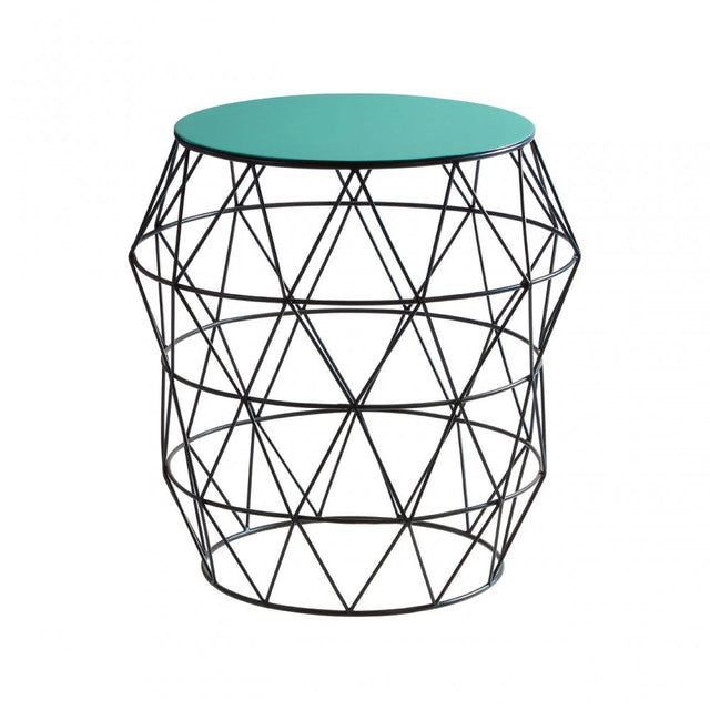 Corina Side Table with Green Enamel Top, Iron, Green