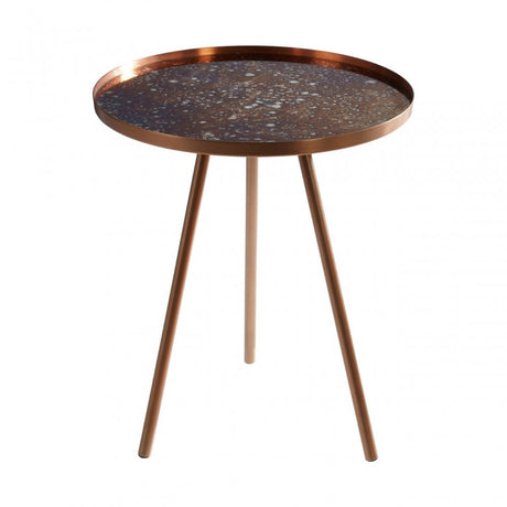 Corra Matte Copper Finish Side Table, Glass, Iron, Copper
