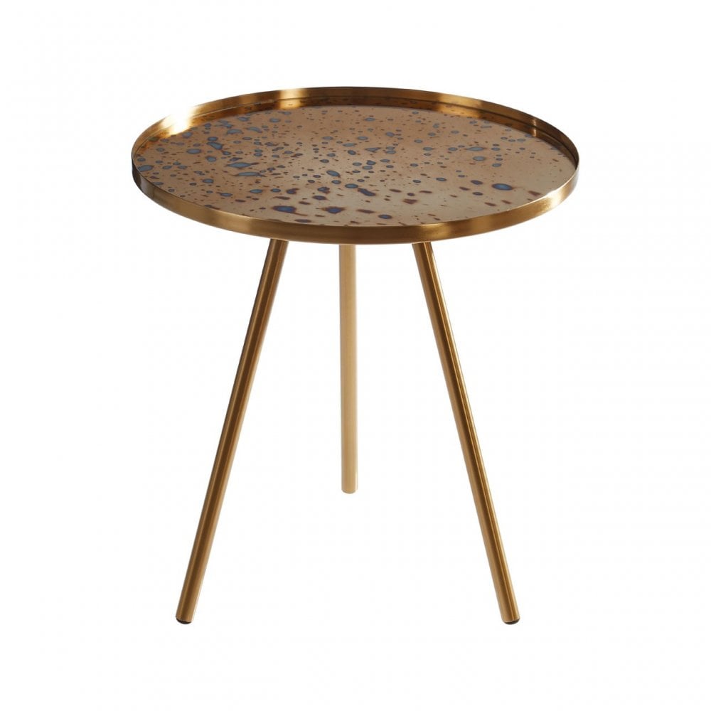 Corra Gold Finish Side Table, Glass, Iron, Gold