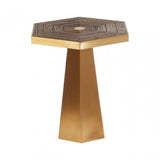 Titan Small Hexagon End Table, Elm Wood, Stainless Steel, Gold