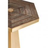 Titan Small Hexagon End Table, Elm Wood, Stainless Steel, Gold
