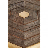 Titan Small Hexagon End Table, Elm Wood, Stainless Steel, Gold