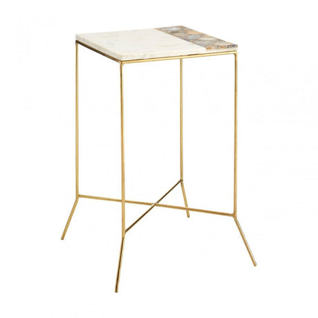 Vizzini Square Side Table, Agate, Iron, Marble, Brass