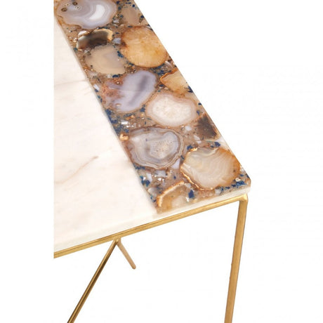 Vizzini Square Side Table, Agate, Iron, Marble, Brass