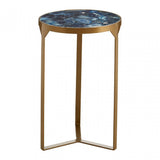 Vizzini Round Agate Side Table, Agate, Iron, Brass