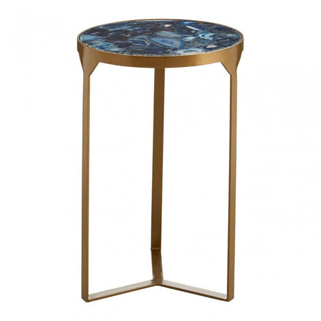 Vizzini Round Agate Side Table, Agate, Iron, Brass