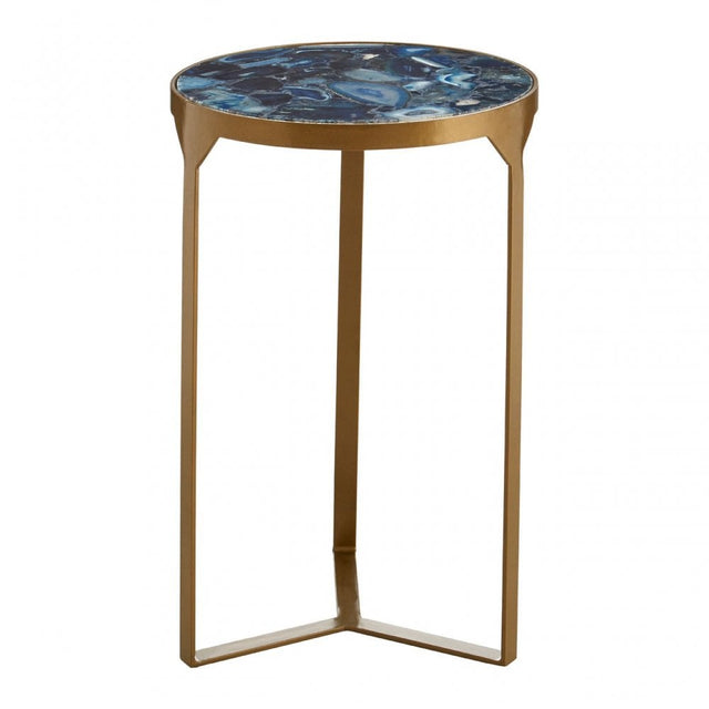 Vizzini Round Agate Side Table, Agate, Iron, Brass