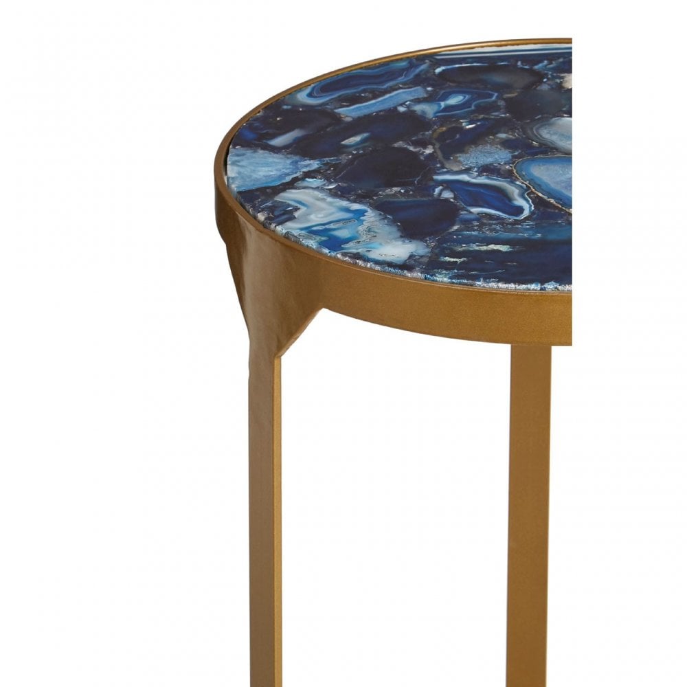 Vizzini Round Agate Side Table, Agate, Iron, Brass