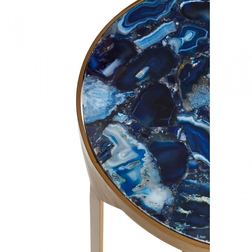 Vizzini Round Agate Side Table, Agate, Iron, Brass