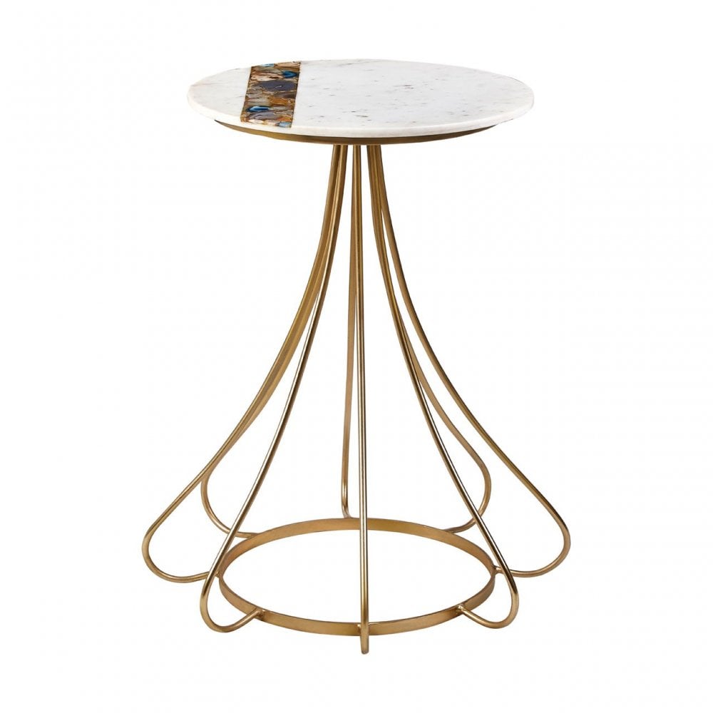Vizzini Marble and Agate Side Table, Agate, Iron, Marble, Brass