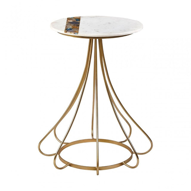 Vizzini Marble and Agate Side Table, Agate, Iron, Marble, Brass