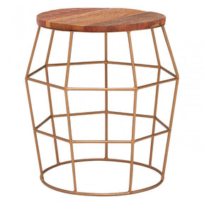 Nandri Rounded Side Table, Iron, Wood, Natural