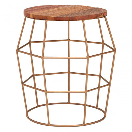 Nandri Rounded Side Table, Iron, Wood, Natural