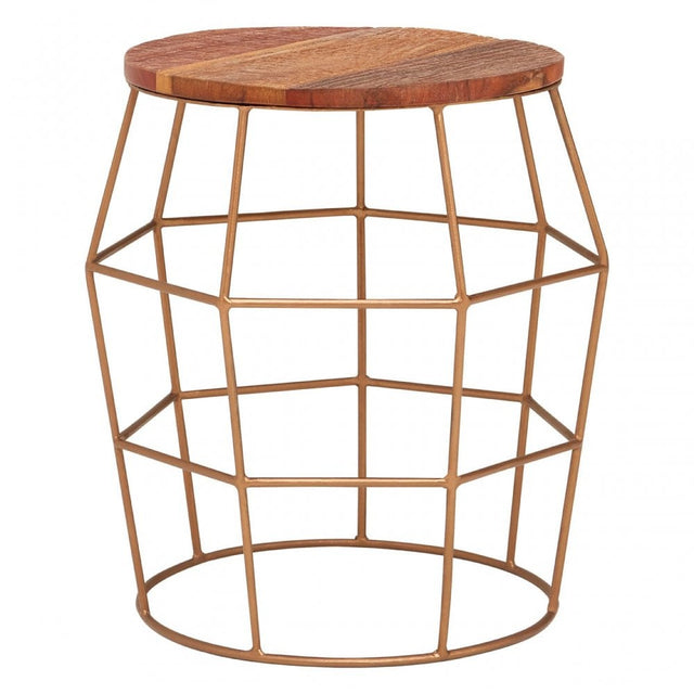 Nandri Rounded Side Table, Iron, Wood, Natural