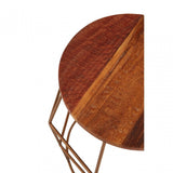 Nandri Rounded Side Table, Iron, Wood, Natural