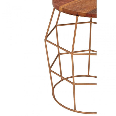 Nandri Rounded Side Table, Iron, Wood, Natural