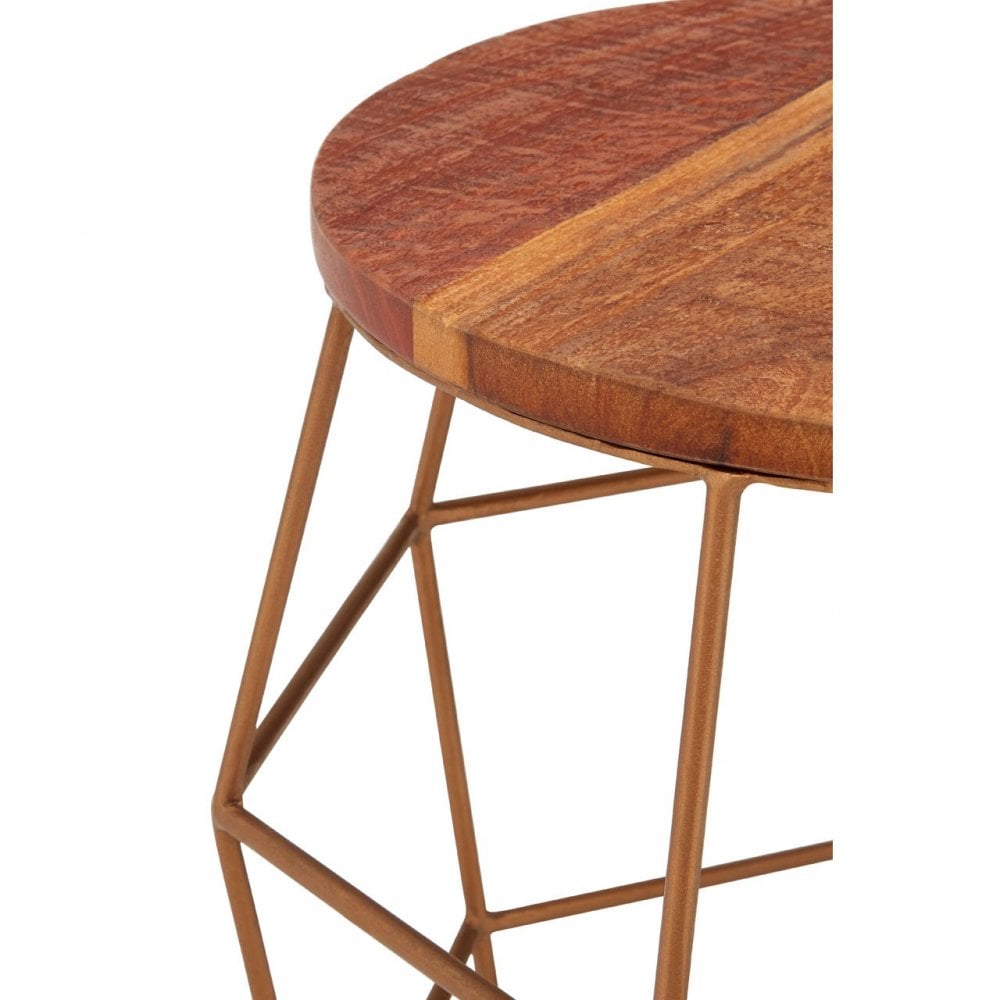 Nandri Rounded Side Table, Iron, Wood, Natural