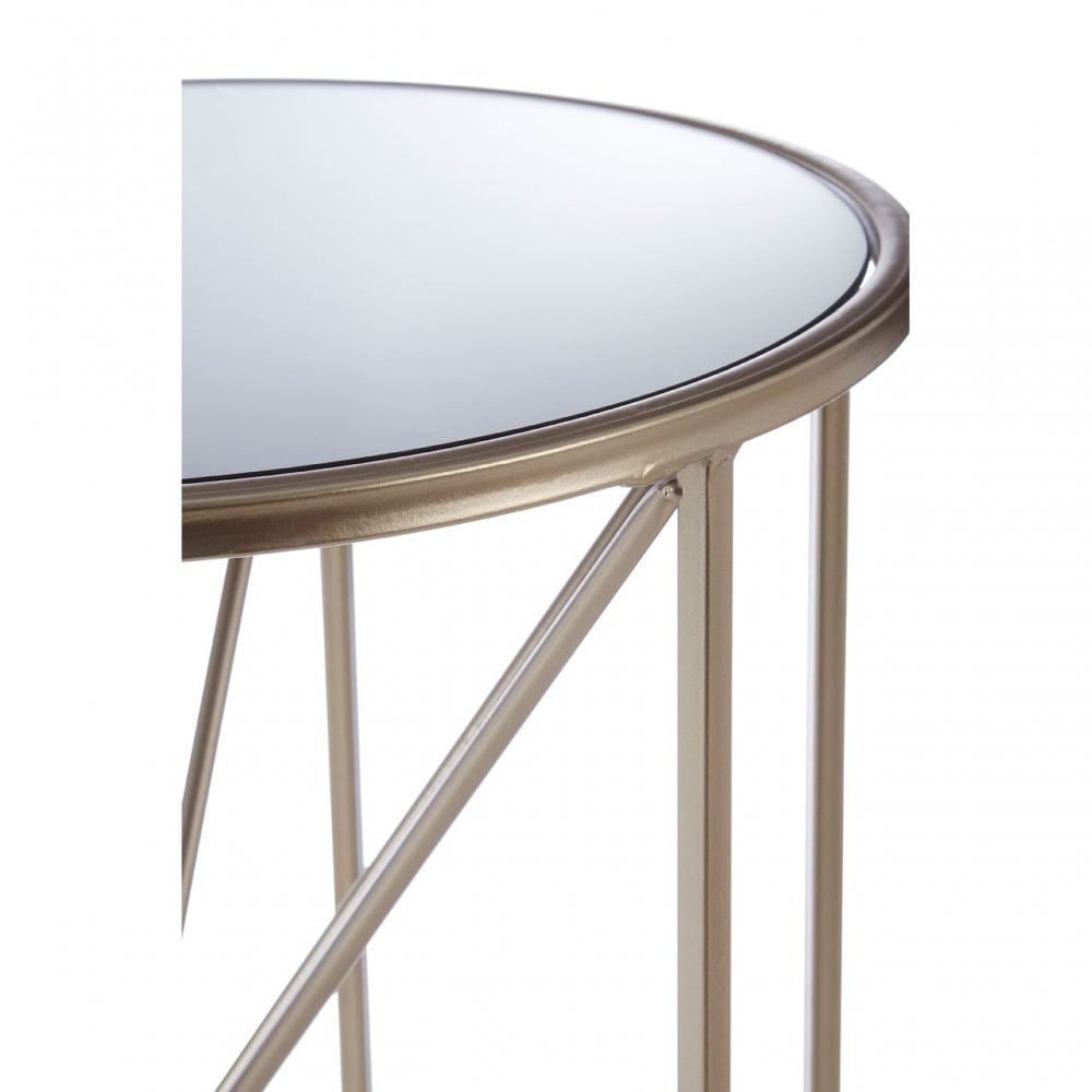 Arcana Rounded Side Table, Iron, Mirrored Glass, Champagne