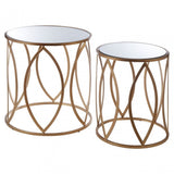 Calias Set of 2 Side Tables, Iron, Mirrored Glass, Gold