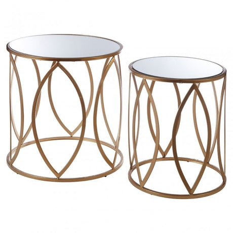 Calias Set of 2 Side Tables, Iron, Mirrored Glass, Gold