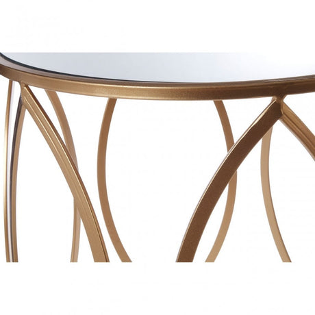 Calias Set of 2 Side Tables, Iron, Mirrored Glass, Gold